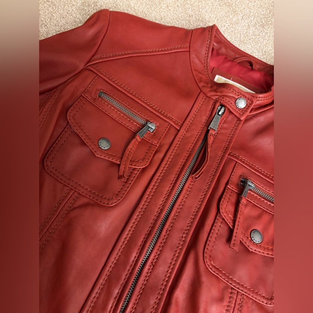 MICHAEL Michael Kors Authentic Red Leather Jacket - Size L - Picture 2 of 7